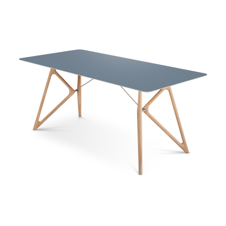 Tink table houten eettafel whitewash - met linoleum tafelblad smokey blue - 220 x 90 cm