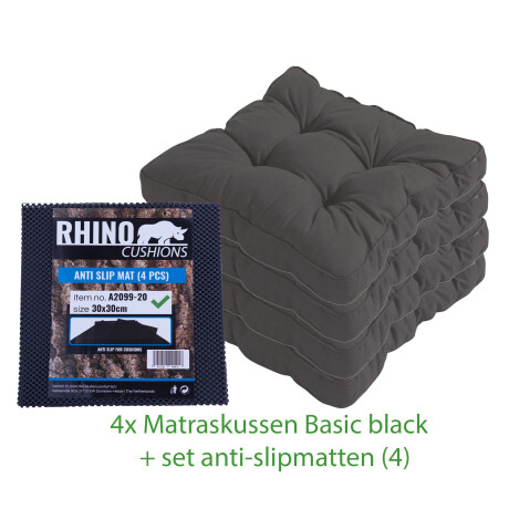 Combi actie   4x Matraskussen Basic black + set anti slipmatten