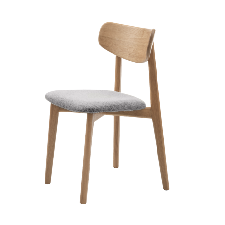 Eline eikenhouten eetkamerstoel naturel - met bouclé grijze zitting