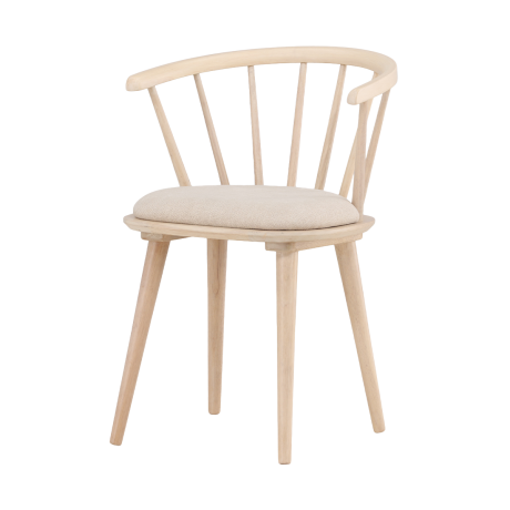 Paco houten spijlen eetkamerstoel met vast zitkussen - whitewash