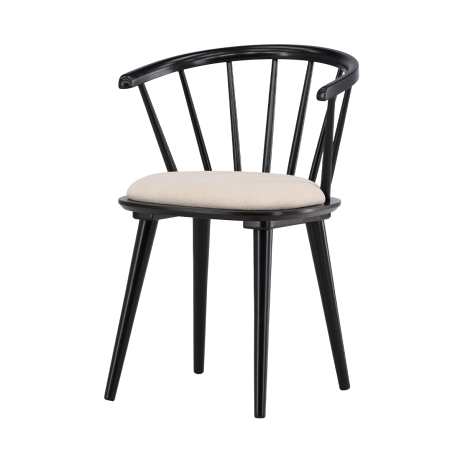 Paco houten spijlen eetkamerstoel met vast zitkussen - zwart