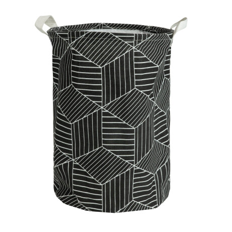 QUVIO Wasmand met handvaten - Hexagon patroon - 43 L - Zwart
