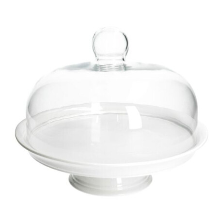 Taartplateau, porselein, met glazen stolp,Ø 30 cm