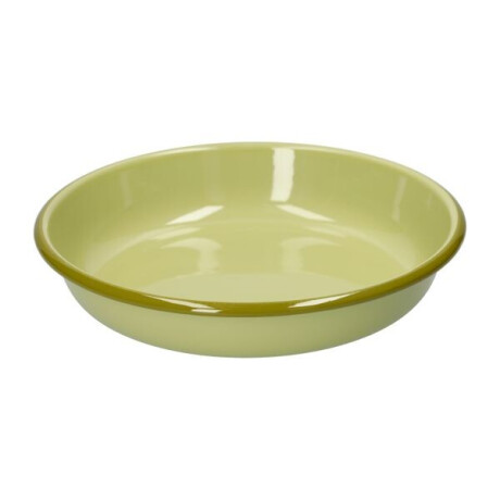Diep bord, emaille, lichtgroen met olijfgroen randje,Ø22 CM