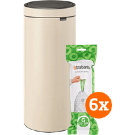 Brabantia Touch Bin 30 Liter Soft Beige + Vuilniszakken (120)