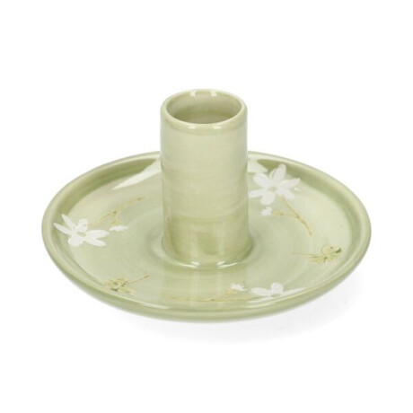 Kandelaar, steengoed, bloemen en klavers,Ø11 cm x 6 cm