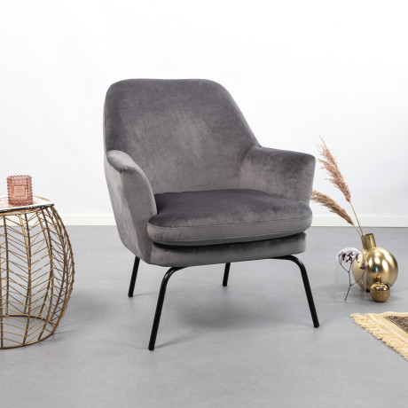 Fauteuil 'Kian' Velvet, kleur donkergrijs