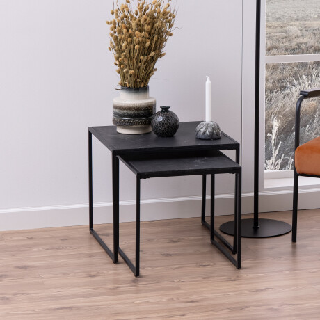 Bendt Bijzettafel 'Anker' Set van 2 stuks, Marmerlook, kleur zwart