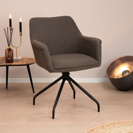 Sohome Draaibare Eetkamerstoel 'Lori' Bouclé, kleur Donkerbruin