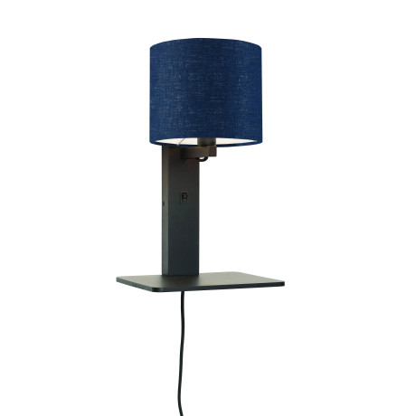 GOOD&MOJO Wandlamp 'Andes' Bamboe en Eco linnen, Met plank, kleur Denimblauw