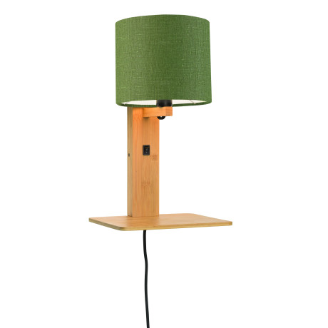 GOOD&MOJO Wandlamp 'Andes' Bamboe en Eco linnen, Met plank, kleur Groen/Naturel