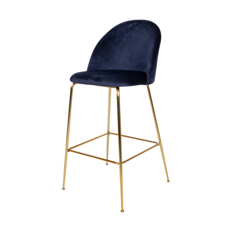Aniek barkruk velvet blauw - gouden onderstel - 77 cm
