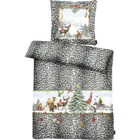 APELT Overtrekset Hugo Winterwereld met exotische dieren en rand met luipaardprint (2-delig)
