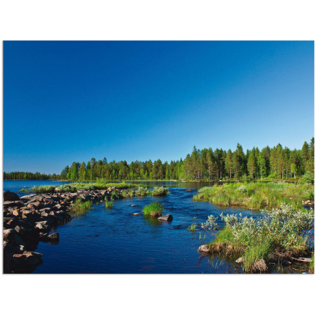 Artland Aluminium dibond print Aan de rivier in Finland geschikt voor binnen en buiten, buitenafbeelding