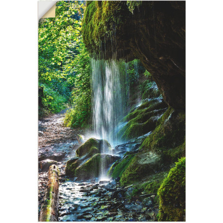 Artland Artprint Met mos bedekte waterval als artprint van aluminium, artprint op linnen, muursticker, verschillende maten