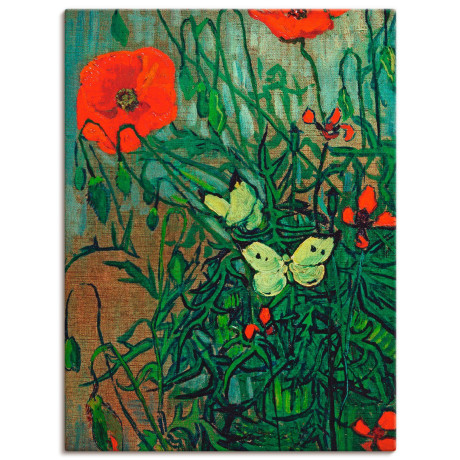 Artland Artprint op linnen Vlinders op klaprozen gespannen op een spieraam