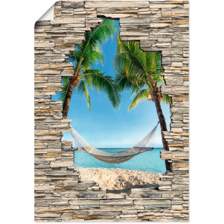 Artland Artprint Palm Beach Caribische hangmat steen als artprint van aluminium, artprint voor buiten, poster in diverse formaten