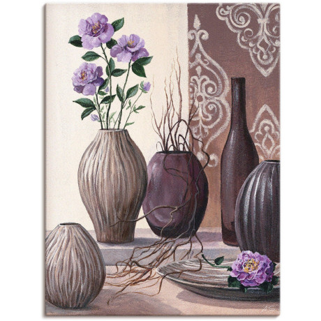Artland Artprint Violette rozen en bruine vazen als artprint op linnen in verschillende maten