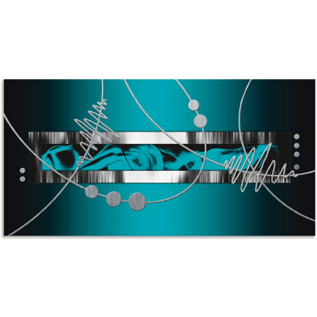 Artland Artprint Zilverkleur abstract op petrol als artprint van aluminium, artprint voor buiten, artprint op linnen, poster, muursticker
