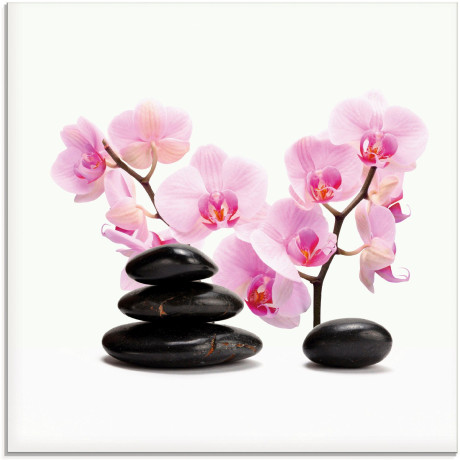 Artland Print op glas Zwarte stenen en roze orchidee