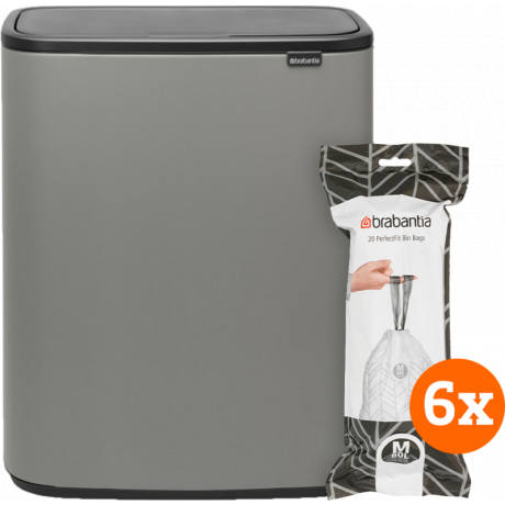 Brabantia Bo Touch Bin 60 Liter Mineral Concrete Grey + Vuilniszakken (6 x 20 stuks)