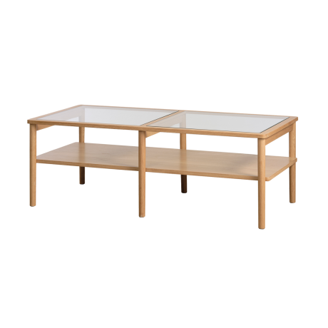 Boris eikenhouten salontafel naturel - met glazen tafelblad - 120 x 60 cm