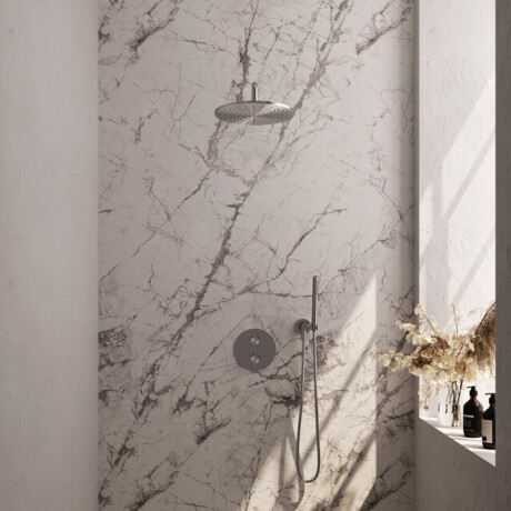 BRAUER Brushed Edition thermostatische Inbouw Regendouche - 3-weg - rond - set 76 - 30cm hoofddouche - gebogen muurarm - staaf handdouche - doucheslang - wandaansluitbocht - RVS geborsteld PVD 5-NG-270