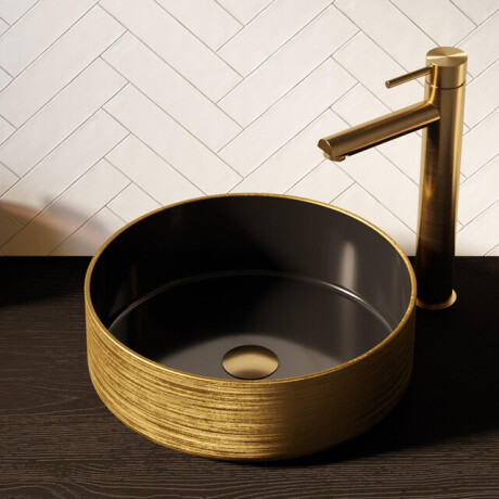 BRAUER Circle waskom - 36x36cm - rond - keramiek - mat zwart en goud WK-CC36ROMZGO
