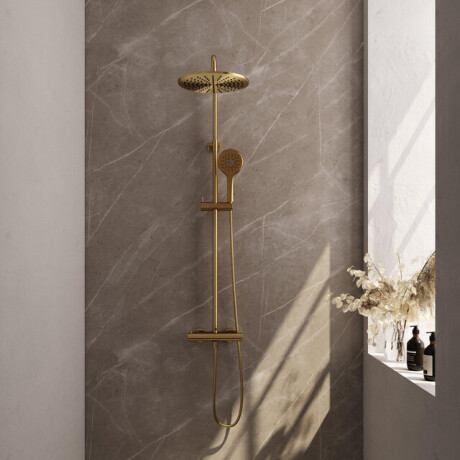 Brauer Gold Edition Regendoucheset opbouw - hoofddouche 30cm - glijstang - handdouche rond 3 standen - gladde knoppen - PVD - geborsteld goud 5-GG-242
