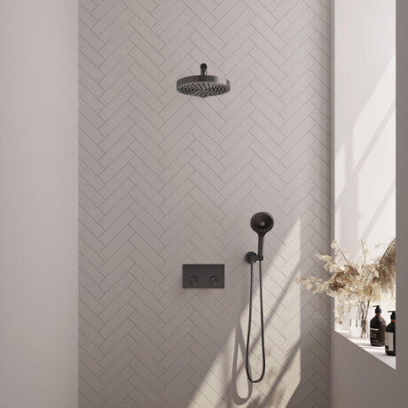 BRAUER Stripe Thermostatische Inbouw Regendouche - drukknoppen - 25cm douchekop - rechte muurarm - 3-standen handdouche - doucheslang - wandaansluitbocht - gunmetal geborsteld PVD 5-GM-419