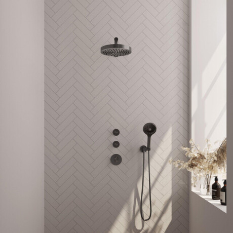 BRAUER Stripe Thermostatische Inbouw Regendouche - SET 04 - 25cm douchekop - rechte muurarm - 3-standen handdouche - doucheslang - wandaansluitbocht - gunmetal geborsteld PVD 5-GM-371