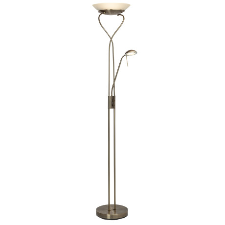 Brilliant Leuchten Staande ledlamp met uplight Ollie Leesarm, H 18 cm, dimbaar, 2500lm, warmwit, antiek messingkleur