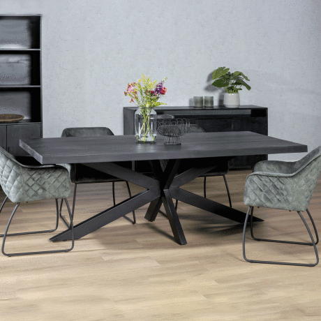 LivingFurn Eettafel 'Kala Spider' Mangohout en staal, 180 x 100cm, kleur zwart