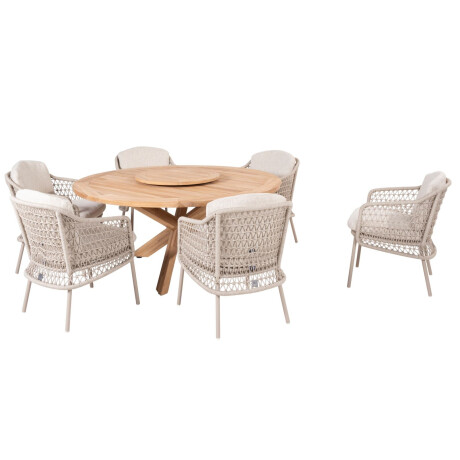 4 Seasons Outdoor Diningset Prado Puccini 8-delig Teak Ø160 cm met Lazy Susan Draaischijf