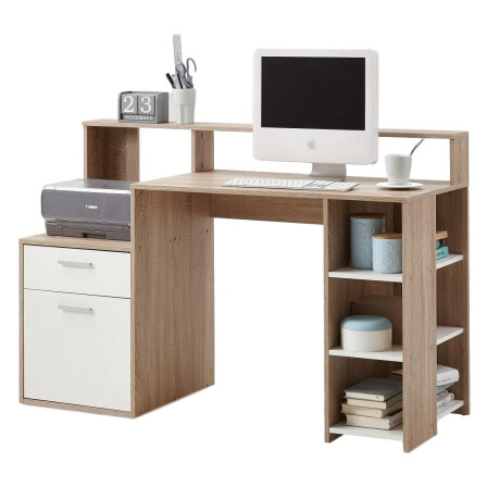 Bureau Bolton 138 breed in eiken met wit