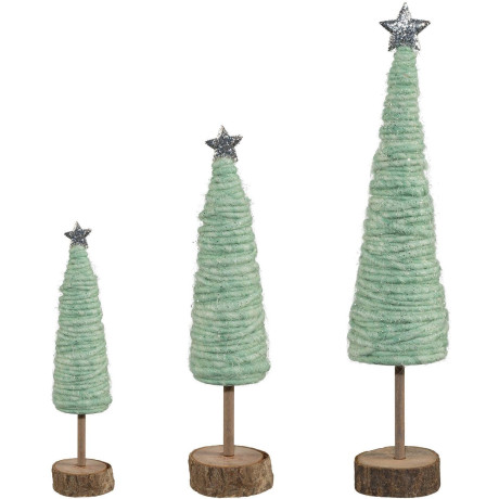 Creativ deco Deco-boom Kerst versiering van hout en wol, hoogte 25 / 33 /46 cm (set, 3 stuks)