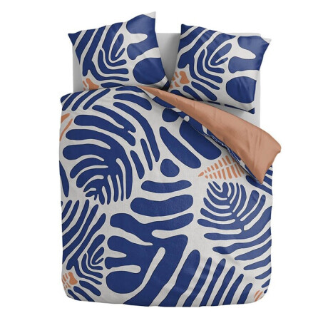 Dekbedovertrek Katoen-Satijn - Blue Fern - Tweepersoons (200x200 Cm) - Blauw & Meerkleurig Katoen-satijn Katoen - Bloemen & Abstract & Natuur - Cloud - Dekbed-Discounter.nl