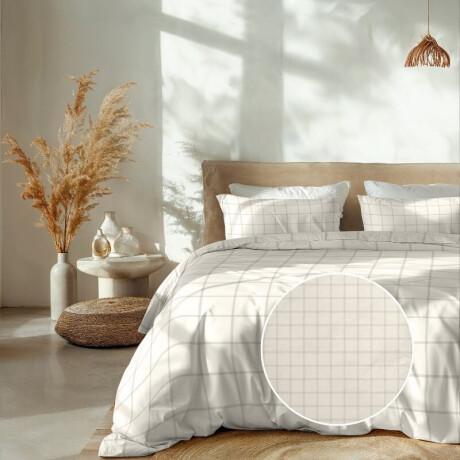 Dekbedovertrek Katoen-Satijn - Diamante - Off White - Tweepersoons (200x200 Cm) - Off-white Katoen-satijn - Ruiten - Heckett Lane - Dekbed-Discounter.nl
