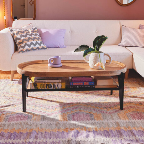 Tom Tailor Ovale Salontafel 'Deke' Mangohout en metaal, 120 x 50cm