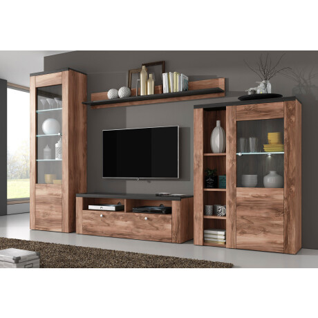 Home affaire Wandmeubel Larona, aanbouwwand, set van 4 delen bestaande uit 1 tv-board, 1 highboard, 1 vitrine, 1 wandplank (set, 4 stuks)