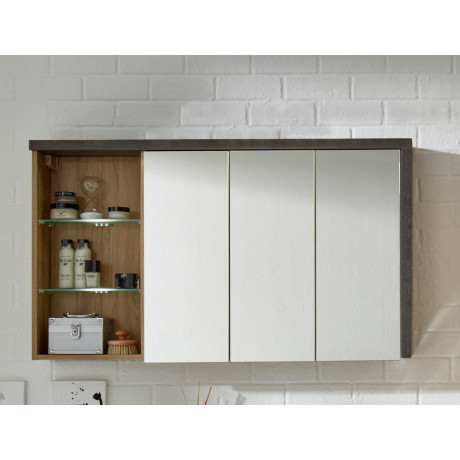welltime Spiegelkast Bilbao Badkamerskast met 2 glazen planken en 9 vakken - (B/D/H) 123/18/71 cm