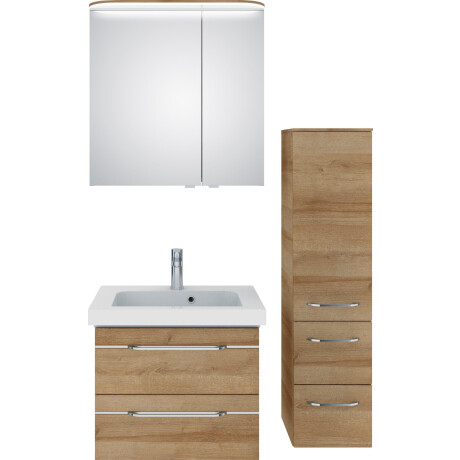 Saphir Badkamerserie Balto sprint 3-delig, mineraalmarmeren wastafel met led-spiegelkast inclusief deurdemper, 100 cm breed, met halfhoge kast, 3 deuren, 4 laden (4-delig)