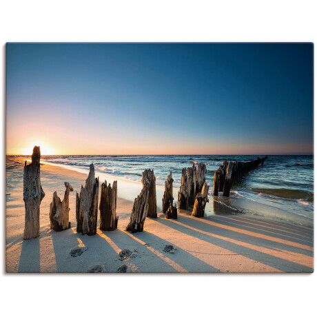 Artland Artprint Zonsondergang strand golfbreker als artprint van aluminium, artprint voor buiten, artprint op linnen, poster, muursticker