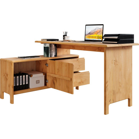 Home affaire Bureau Luven, van massief hout in 2 breedtes, variabel gebruik als bureau of hoekbureau