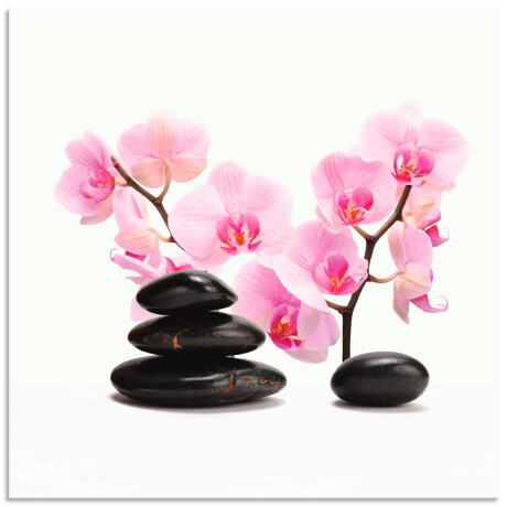 Artland Artprint Zwarte stenen en pink orchidee als artprint op linnen, poster, muursticker in verschillende maten