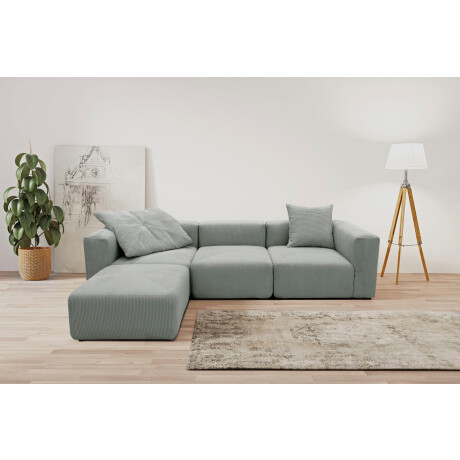 RAUM.ID Hoekbank Gerrid L-vorm Ribfluwelen bekleding, modulaire bank, bestaande uit hoek- en tussenelement + voetenbank/poef