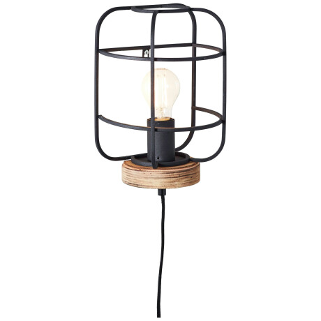 Brilliant Leuchten Wandlamp Gwen 29 cm hoogte, 13,5 cm uitsteek, e27, metaal/hout, antiek hout/zwart korund (1 stuk)