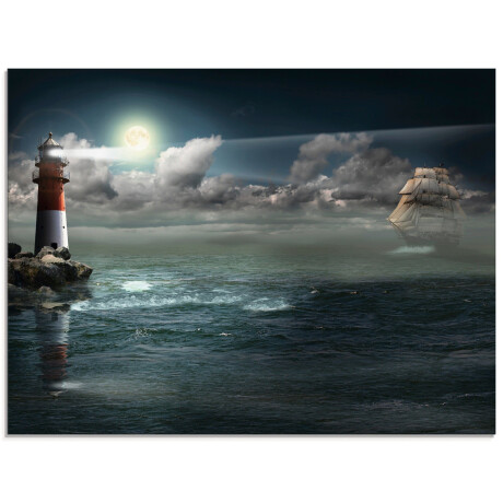 Artland Print op glas Vuurtoren onder verlichting