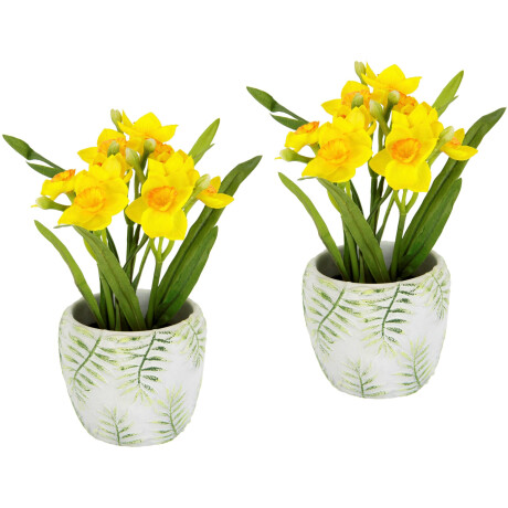 I.GE.A. Kunstbloem Gele narcis in cementen pot, set van 2, kunstmatige lentebloem, narcissen (2 stuks)
