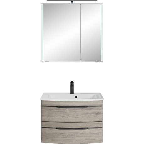 Saphir Badmeubelset Serie 7045 2-delig, mineraalmarmeren wastafel met led-spiegelkast (set, 2 stuks)